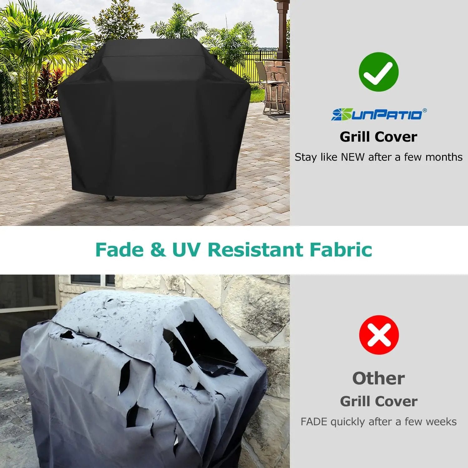 SunPatio Gas Grill Cover 60 Inch, Outdoor Heavy Duty Waterproof Barbecue Gas Cover, UV and Fade Resistant, All Weather Protection Compatible for Weber Charbroil Brinkmann Grills and More, Black by GreenHaven Gardens