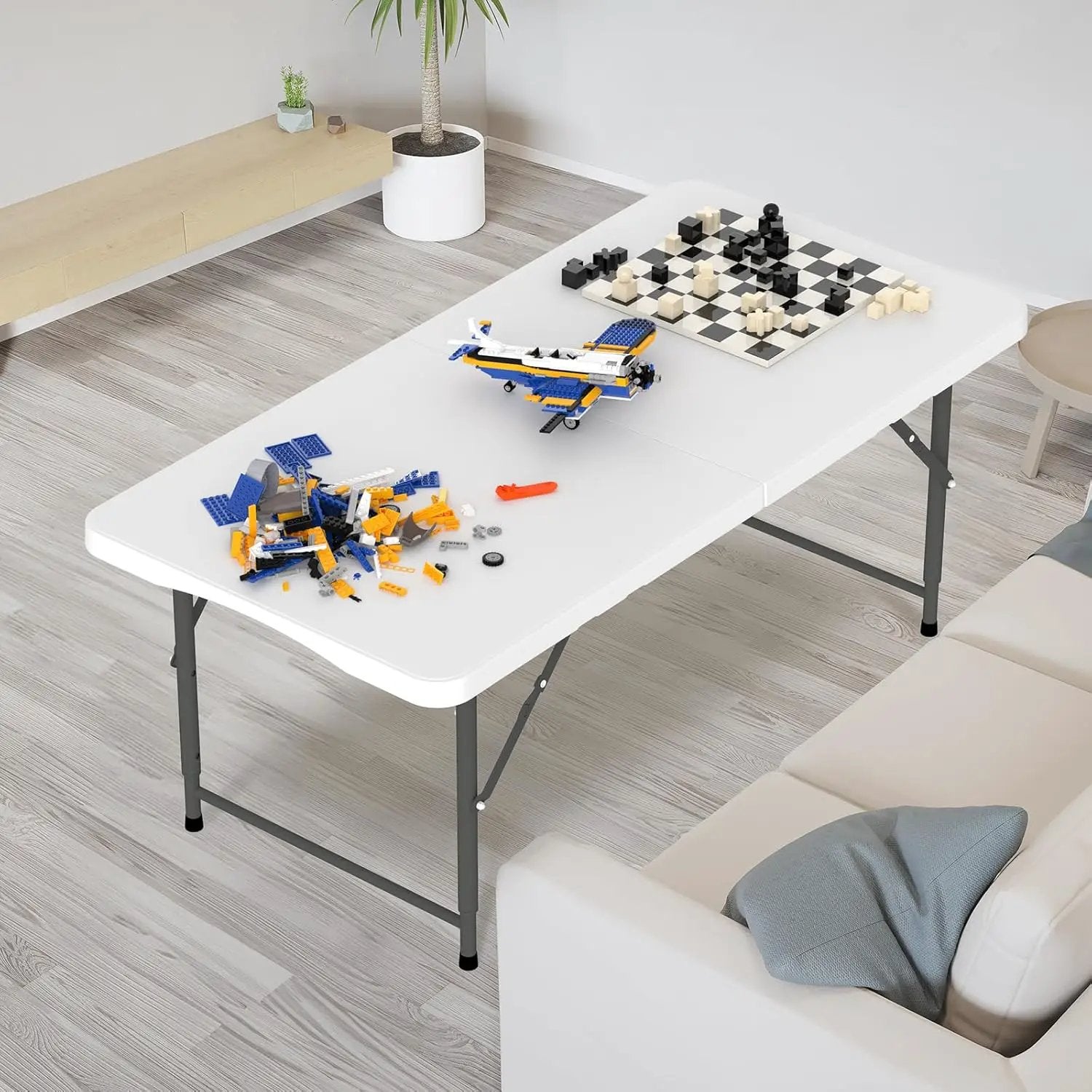 VINGLI 4 FT Plastic Folding Camping Table,3-Level Adjustable Height, Portable in/Outdoor Party Picnic Dining Desk, Garden Soccer Multipurpose Entertaining Activities，White by GreenHaven Gardens