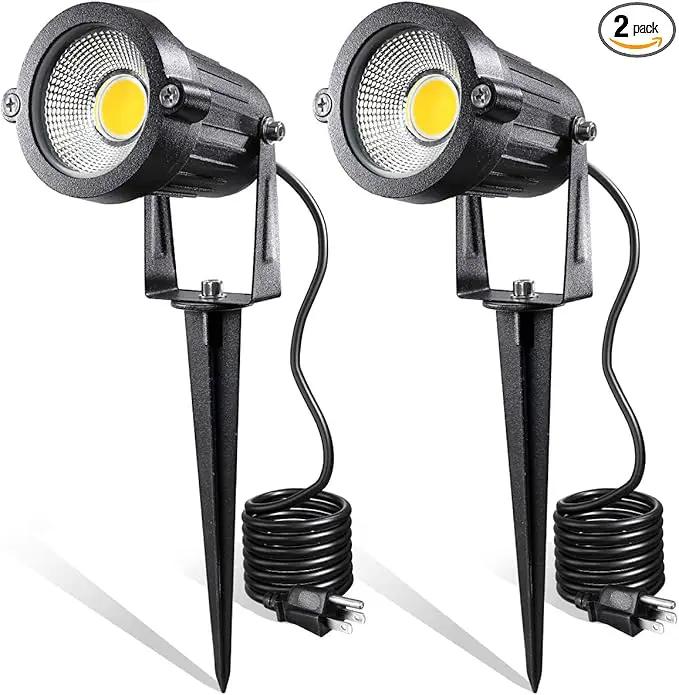 LED Landscape Lights,5W 120V AC Outdoor Pathway Garden Yard Spotlight,IP65 Waterproof Garden Flood Light,Outdoor Spotlight with Stake,UL Cord 5-ft with Plug (Pack of 2, Warm White) by GreenHaven Gardens