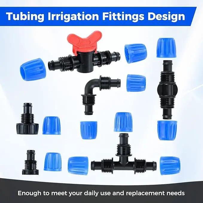Drip Irrigation Fittings Kit for 1/2 Inch Tubing, 24 PCS 1/2" ID x 0.6-0.63" OD 16 mm Drip Anti-drop Barbed Locked Nut Connectors - 5 Tees, 5 Couplings, 2 Switch Valves, 5 End Cap, 5 Elbows, 2 Adapter by GreenHaven Gardens
