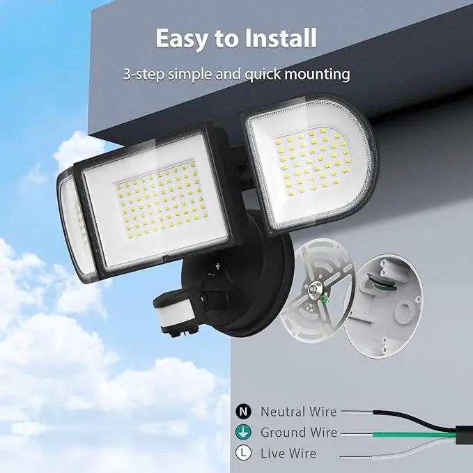iMaihom 100W Motion Sensor Light Outdoor, 9000LM 6500K LED Security Floodlights, 3 Adjustable Head Motion Detection Light IP65 Waterproof for Yard Garage (Black) by GreenHaven Gardens