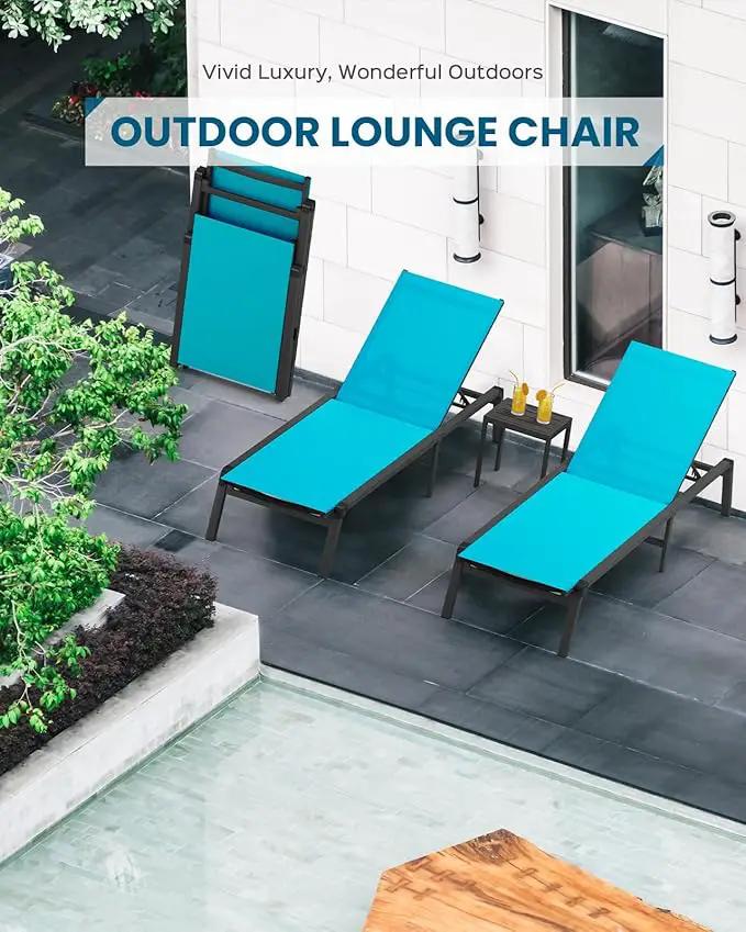 Chaise Lounge Outdoor, Foldable Aluminum Pool Lounge Chairs with 5 Positions Recliner - Free Assembly - Patio Chaise Lounge Chair for Poolside, Beach, Yard (Lakeblue) by GreenHaven Gardens