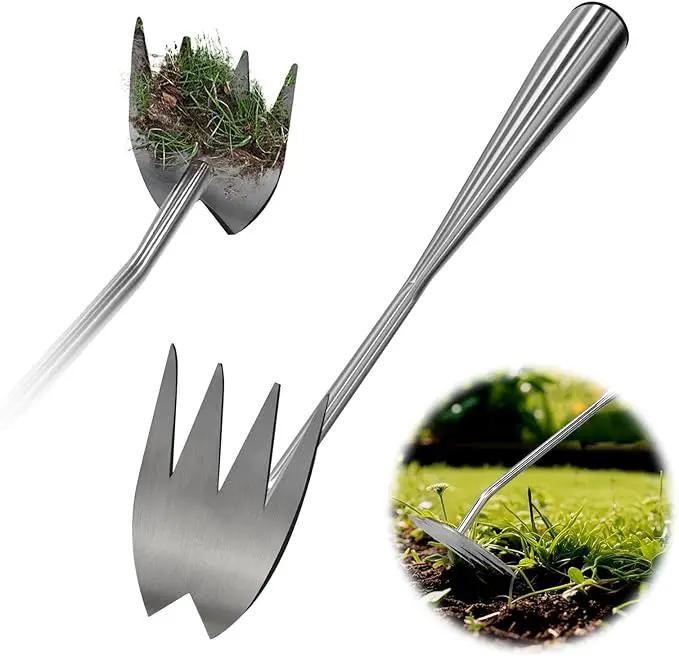 2025 Upgraded Weed Puller Tool,Portable Garden Weed Rake Uprooting Weeding Tool with Handle,4 Tooth Manganese Steel Manual Weeder Remover Tool for Gardening Backyard Farm Planting & Weeding by GreenHaven Gardens