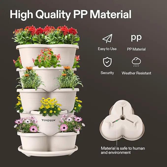 VIVOSUN 5 Tier Vertical Gardening Stackable Planter for Strawberries, Flowers, Herbs, Vegetables, Ivory by GreenHaven Gardens