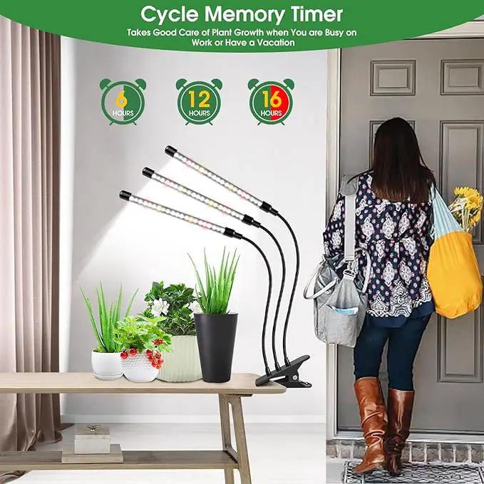 Wolezek Grow Lights for Indoor Plants Full Spectrum, 6000K 3 Head Plant Lights Indoor, LED White Plant Grow Lamp with Clip, Auto ON & Off Timer 6/12/16H, 3 Light Modes, 5 Level Dimmable Brightness by GreenHaven Gardens
