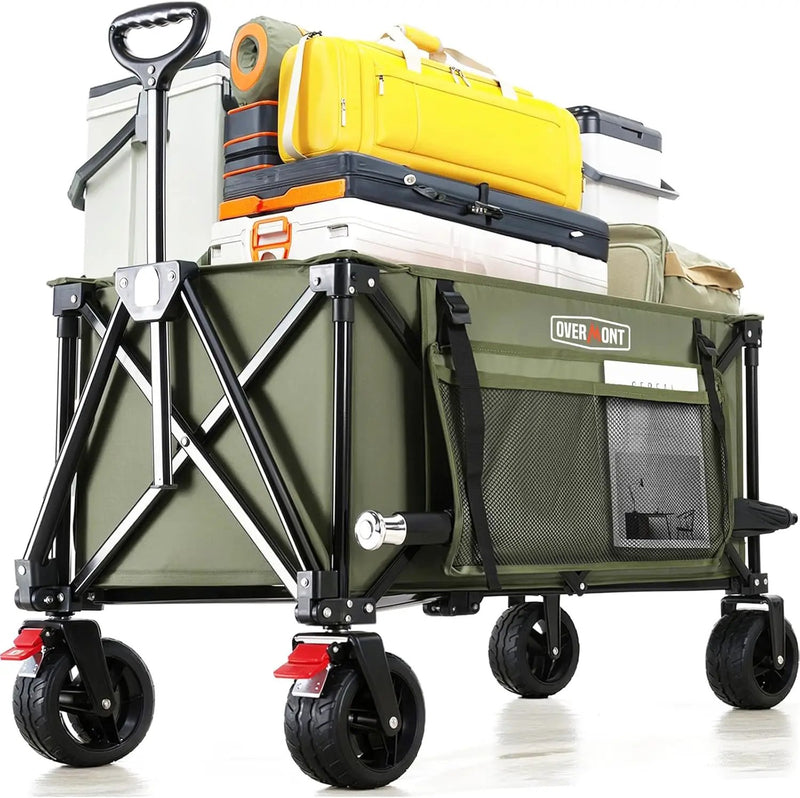 Overmont Collapsible Wagon Cart with Wheels - 180L Foldable Heavy Duty Wagon with Big All-Terrain Wheels - 330Lbs Weight Capacity with Side Pockets for Camping Sports Garden Grocery Shopping Green by GreenHaven Gardens