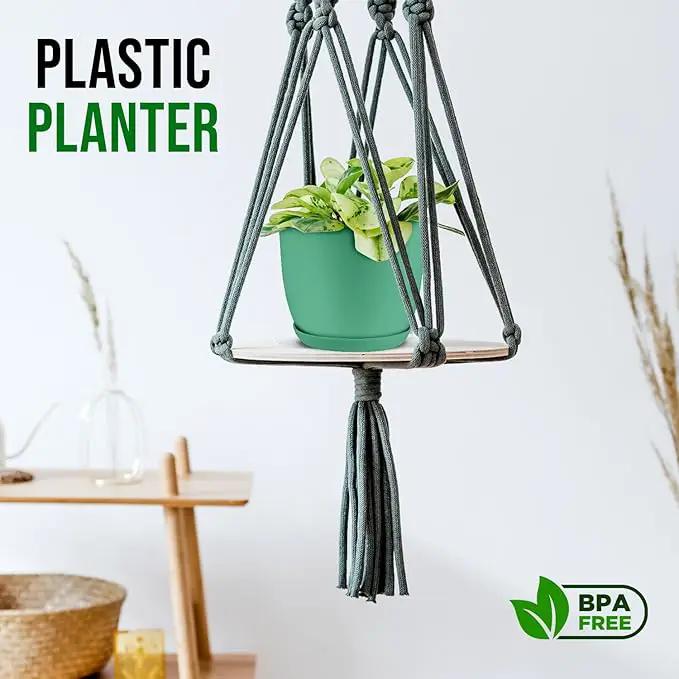 Planter Pots with Drainage Holes - Lightweight, Durable, & Space-Saving Pots for Indoor and Outdoor - Versatile Functionality, Simple Modern Design, Set of 5 Plastic Planter Pots Mint by GreenHaven Gardens