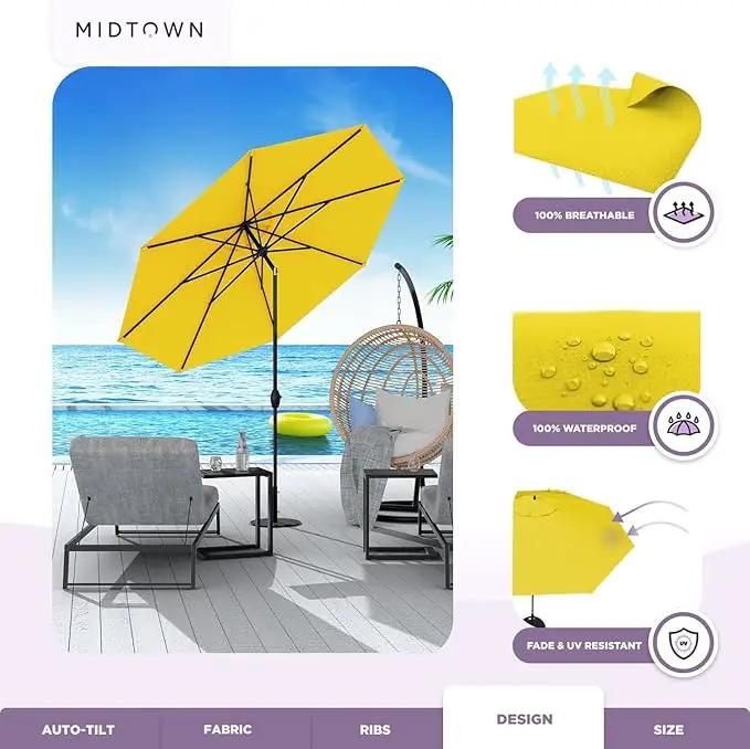 Midtown Umbrellas 10-Year-No-Fade - 8 Ft - UV Proof Sunflower (Yellow) Fabric - Umbrella Outdoor Patio, Auto-Tilt Aluminum Frame Patio Umbrella for Garden, Pool & Deck - Black Pole by GreenHaven Gardens