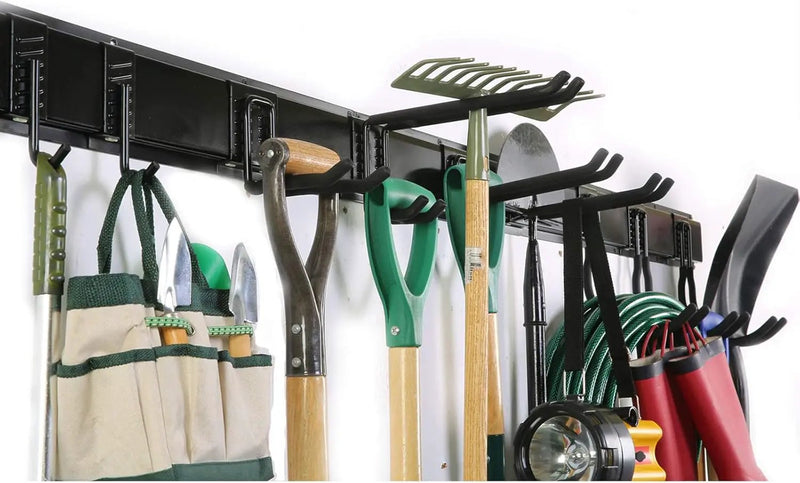 Ultrawall 13 PCS Tool Storage Rack, 64 Inches Adjustable Garage Organization Wall Mounted Storage System with 9 Hooks, Heavy Duty Steel Garden Tool Organizer Wall Holders by GreenHaven Gardens