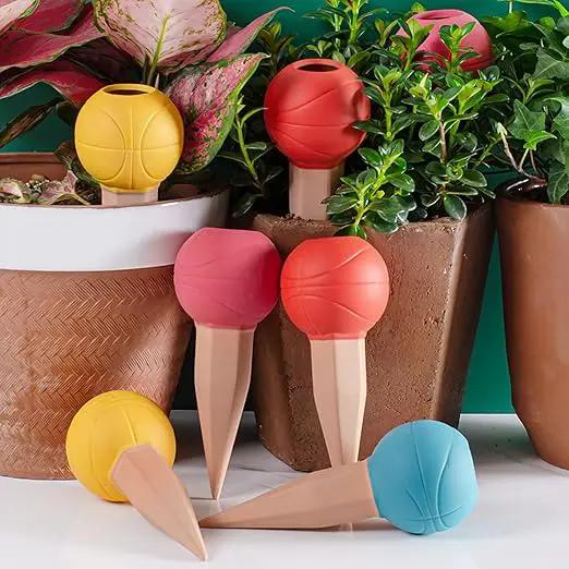4 Pack Terracotta Watering Spikes, Vacation Self-Watering Planters Devices - Continuous Moisture with Slow Release Watering System - Perfect for Indoor Outdoor Plants (Basketball) by GreenHaven Gardens