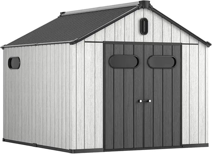 Aoxun 10X8FT Outdoor Shed with Floor, Resin Storage Shed with Lockable Door, Garden Utility Tool Shed Storage House for Backyard, Patio, Lawn by GreenHaven Gardens
