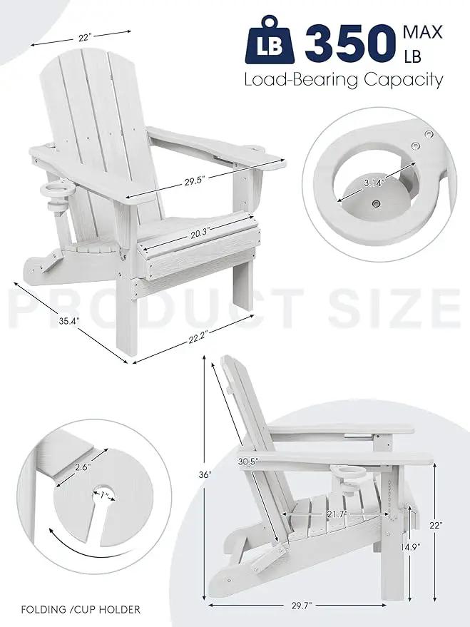 KINGYES Folding Adirondack Chair Set of 6, Dual Cup Holders & All-Weather HDPE, Wood-Like Patio Chair for Backyard, Camping, Pool & Fire Pit, White by GreenHaven Gardens