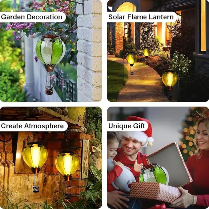 Hot Air Balloon Solar Lantern with Flickering Flame Hanging Solar Lanterns Outdoor Lights Waterproof Lanterns Decorative Garden Patio Yard Party Decor Gray&Light Green by GreenHaven Gardens
