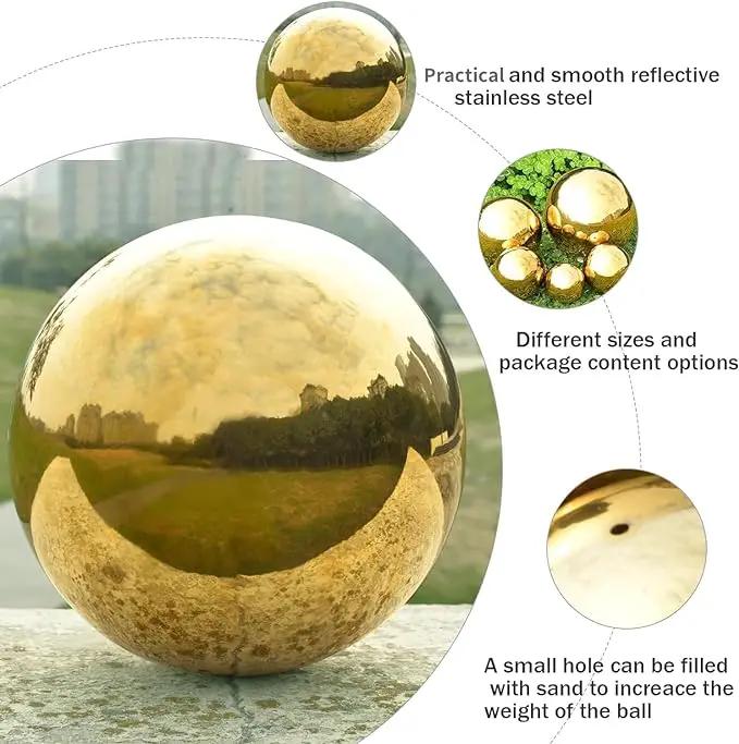 Nerien Gazing Ball, Stainless Steel Garden Mirror Globe, Polished Ornament Sphere, Hollow Floating Reflective Hemisphere, for Home Outdoor Pond Housewarming Swimming Pool Decoration, Gold, 5Pcs Mix by GreenHaven Gardens