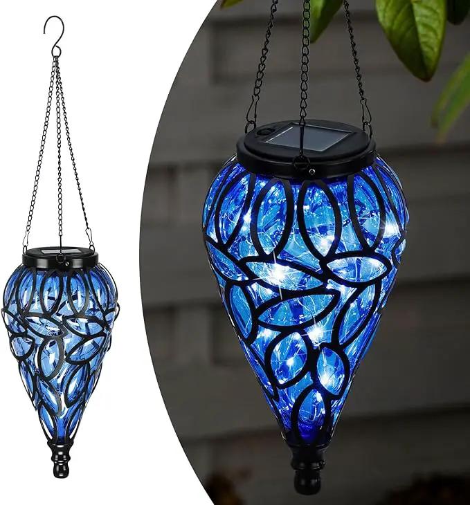 Solar Hanging Lantern Outdoor Lights, Tear-Shaped 15 LEDs Cool White Hanging Lights with S Hooks Decor in Garden, Yard, Pathway, Front Door and Landscape by GreenHaven Gardens