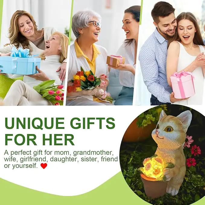 YODY Solar Garden Statues Outdoor Decor- Yard Decorations for Patio, Balcony, Backyard, Lawn Ornaments - Cat Statue with Flower Pot- Unique Cat Lover Gifts for Mom, Grandma, Women by GreenHaven Gardens