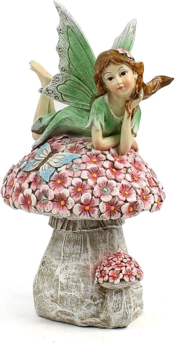 Garden Fairy Decor for Outside, Fairy Garden,Flower Fairy Outdoor Statue,Solar Powered Resin Ornaments,Patio Lawn Yard Porch, Garden Fairy Figurines for Home Garden Gifts,8.66inches Tall by GreenHaven Gardens