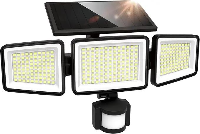 UME Solar Outdoor Lights 302 LED 3000LM, IP65 Waterproof Motion Sensor Outdoor Lights, 3 Heads Solar Security Flood Lights 270 Wide Lighting Angle with 3 Modes for Garden Patio Yard by GreenHaven Gardens