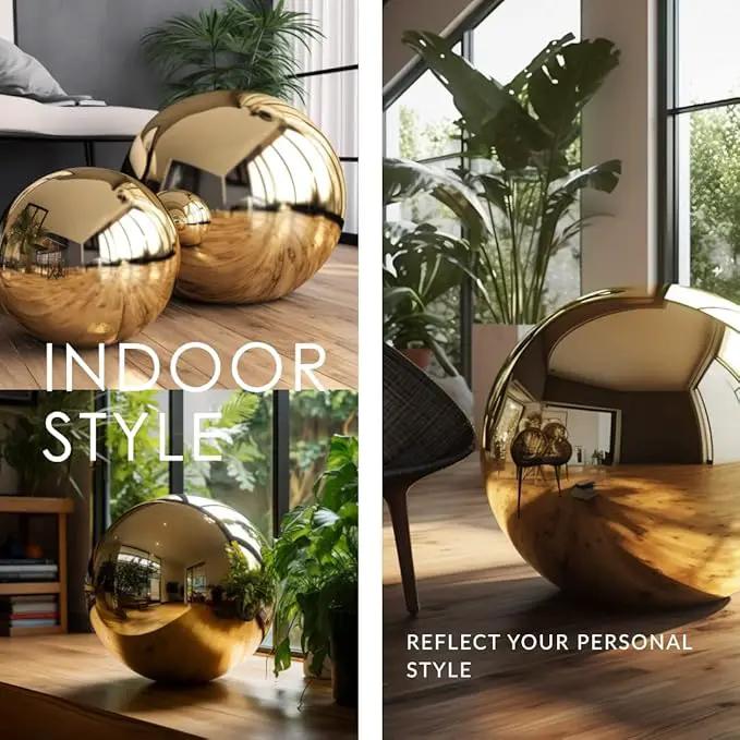 6 Inch Stainless Steel Gazing Globe,v2croft Hollow Ball Mirrored Surface Polished Shiny Sphere,Garden Stainless Steel Gazing Ball for Outdoor Lawn Pond Yard Ornament(Gold) by GreenHaven Gardens