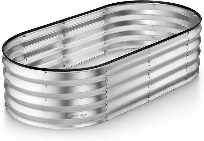 Galvanized Raised Garden Beds Outdoor // 4×2×1 ft Planter Raised Beds for Gardening, Vegetables, Flowers // Large Metal Garden Box (Silver) // Patented Tool-Free Design by GreenHaven Gardens