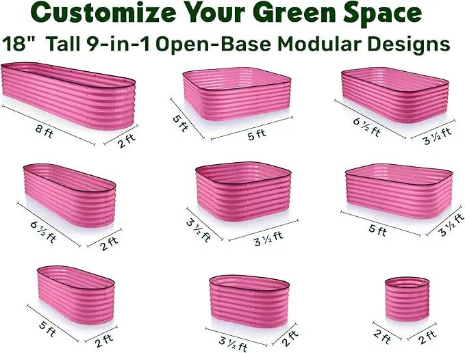 9-in-1 Galvanized Steel Raised Garden Bed // 8×2×1.5 ft Modular Planter for Gardening, Vegetables, Flowers // 18" Tall Metal Raised Garden Beds Outdoor (Pink) // Patented Design Planter Box by GreenHaven Gardens