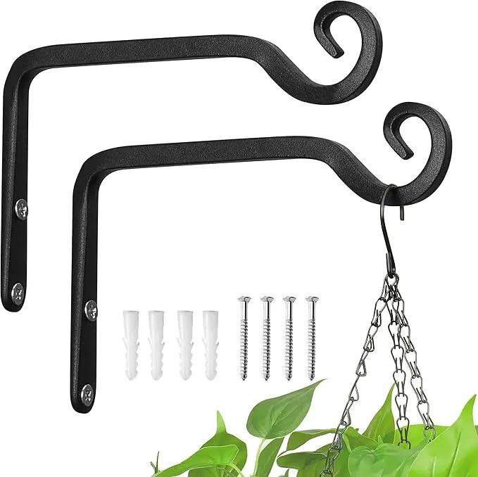 Kingsyard 2-Pack Wall Plant Hanger Outdoor - Heavy Duty Metal Hanging Bracket Hooks for Hanging Plant Bird Feeders Lanterns Wind Chimes Outdoor & Indoor, 6-Inch/Black by GreenHaven Gardens