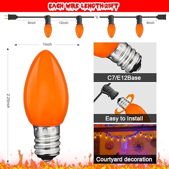 C7 LED Outdoor Halloween Lights 25Ft Orange Christmas String Lights with 27 Shatterproof Orange LED Bulbs, Hanging Outdoor Patio Lights for Christmas Halloween Party Patio Wedding Holiday Decoration by GreenHaven Gardens