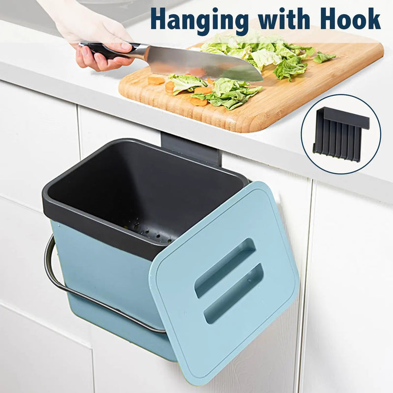 Compost Bin Kitchen, LALASTAR 7L Wall-Mounted Under Sink Small Garbage Can for Kitchen, Odor-Free Food Waste Basket Bin, 1.8 Gallons, Blue by GreenHaven Gardens