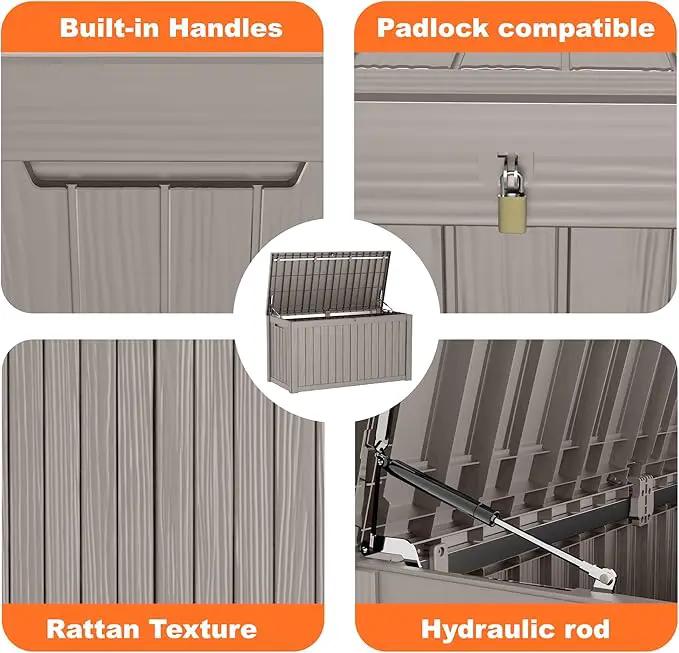 150 Gallon Resin Deck Box, Lockable Patio Outdoor Storage Box for Furniture, Garden Tools and Tools Storage, Waterproof Outside Storage Boxes - Grey by GreenHaven Gardens