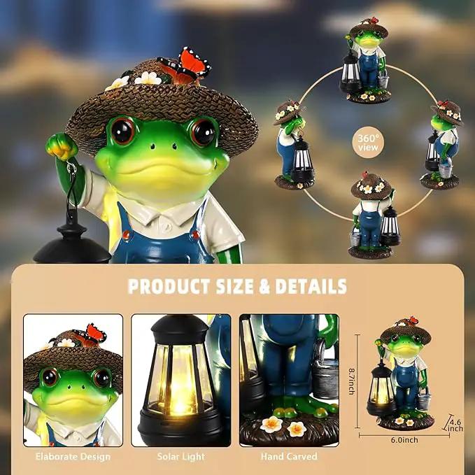 Solar Garden Decor - Frog Statues with Lantern 9" Resin Solar Frogs for Outdoors Patio Yard Porch Lawn Balcony Decor Ideas Animal Lover Gardening Gifts for Women Mom Wife by GreenHaven Gardens