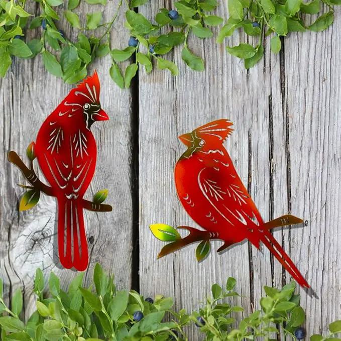 4 Pack Metal Cardinal Wall Art Decor Metal Birds 3D Outdoor Sculpture, Ornaments Hand-Made Nimble red Bird, Gifts for Mom,Birthday Gifts for Grandma Wife by GreenHaven Gardens