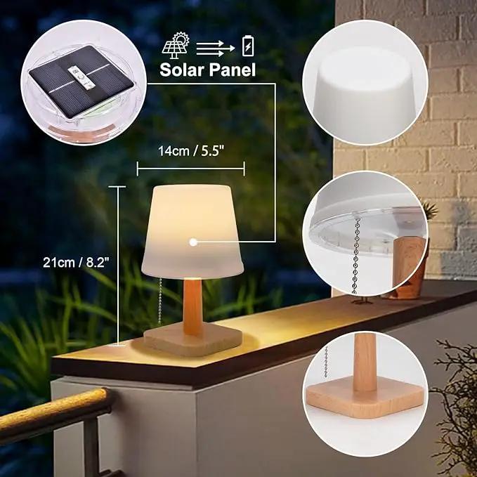 pearlstar Solar Table Lamp Outdoor - 2 Pack LED Waterproof Cordless Solar Desk Lamp with Pull Chain 2 Lighting Modes, Auto ON/Off for Outside Patio Coffee Table Garden Bedroom Living Room(White) by GreenHaven Gardens
