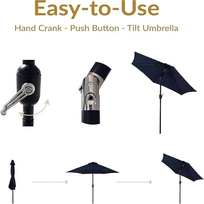 Sunnydaze Outdoor Patio Umbrella - Polyester Table Market Umbrella with Push-Button Tilt and Crank - 6 Sturdy Ribs - Blue - 7.5ft by GreenHaven Gardens