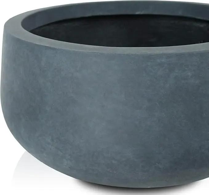 Kante 15.7" Dia Round Concrete Planter, Outdoor Indoor Garden Plant Pots with Drainage Hole and Rubber Plug, Modern Curvaceous Design, Charcoal by GreenHaven Gardens