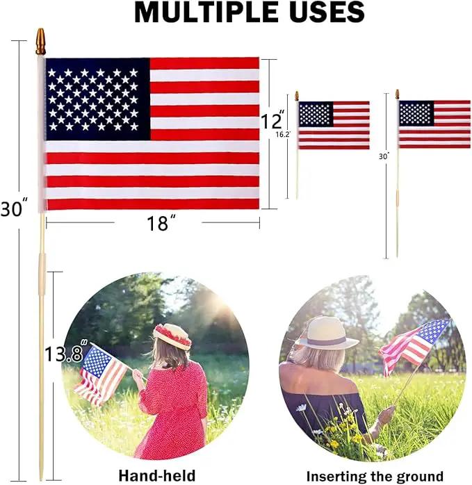 24 Pcs 12x18 Inch American Flags on Stick, American Flags, USA Stick Flag with Handheld and Grounded Multi-Purpose Flagpole, Design for Memorial Day, 4th of July, Veterans Day, Outside decorations by GreenHaven Gardens