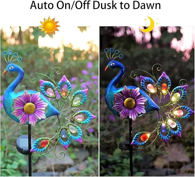 Solar Peacock Statue, Garden Metal Stake Lights Yard Decorations Outdoor,Perfect Peacock Gifts for Women, Ornaments,Mothers Day Ideal Gifts（Solar Peacock Flower ） by GreenHaven Gardens