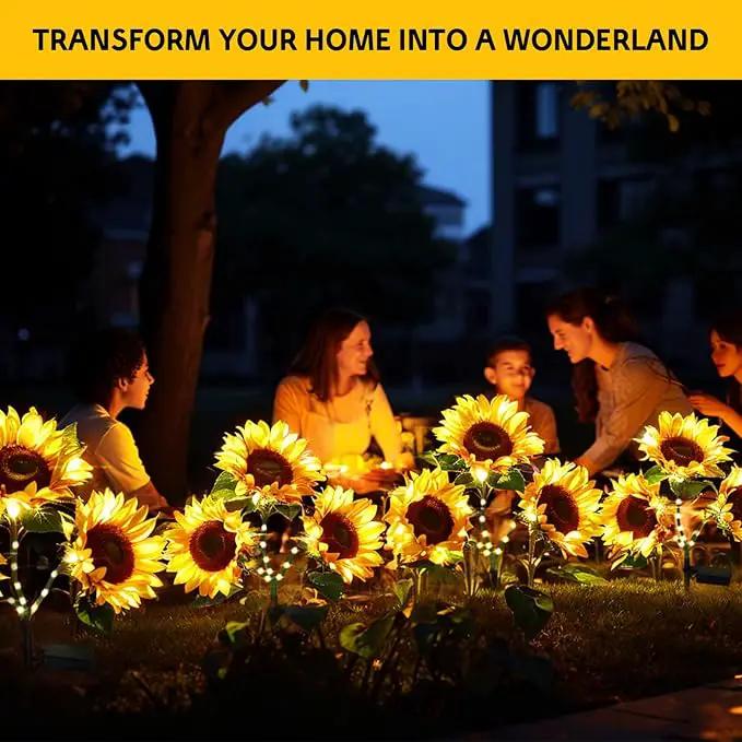 6 Pack Solar Sunflower Lights, Floral Theme, Yellow, Outdoor Garden Decor, Solar Flowers, Solar Lights for Outside Yard, Solar Sunflower Lights by GreenHaven Gardens