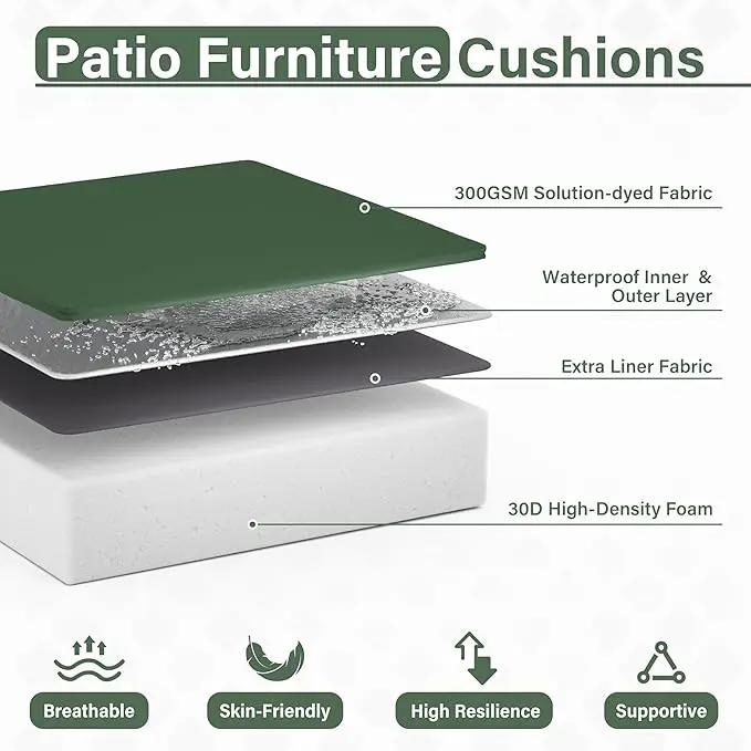 Patio Chair Cushions 18.5 X 16 X 4 Inch Waterproof Outdoor Seat Cushions for Patio Furniture, Outdoor Sofa Couch Pads with Ties & Handle, Set of 2, Green by GreenHaven Gardens