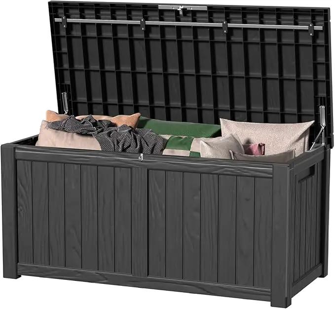 120 Gallon Waterproof Outdoor Storage Box,Resin Deck Box,Lockable Outside Storage Box Container for Patio Furniure,Garden,Tools (120 Gallon,Black) by GreenHaven Gardens