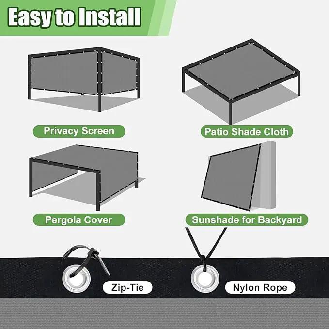 Outdoor 90% Sun Shade Cloth with Grommets, 17 X 17 FT Pergola Shade Cover for Garden Patio Carport Kennel Swimming Pool, Light Grey (We Make Custom Size) by GreenHaven Gardens