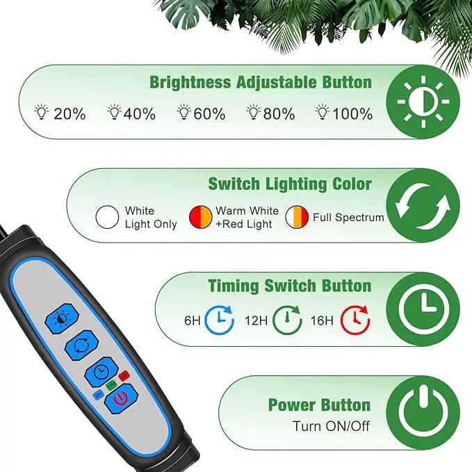 Wolezek Grow Lights for Indoor Plants Full Spectrum, 6000K 3 Head Plant Lights Indoor, LED White Plant Grow Lamp with Clip, Auto ON & Off Timer 6/12/16H, 3 Light Modes, 5 Level Dimmable Brightness by GreenHaven Gardens