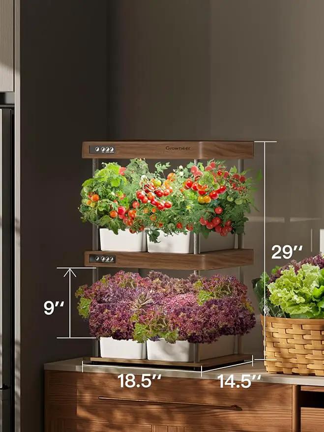 GROWNEER HydroEasy1.0 Hydroponics Growing System Kit, Beginner-Friendly Indoor Garden for Vegetable Fruit Herb, Walnut Design, Perfect Gift Idea, Full-Spectrum LED Lights for Maximum Growth by GreenHaven Gardens