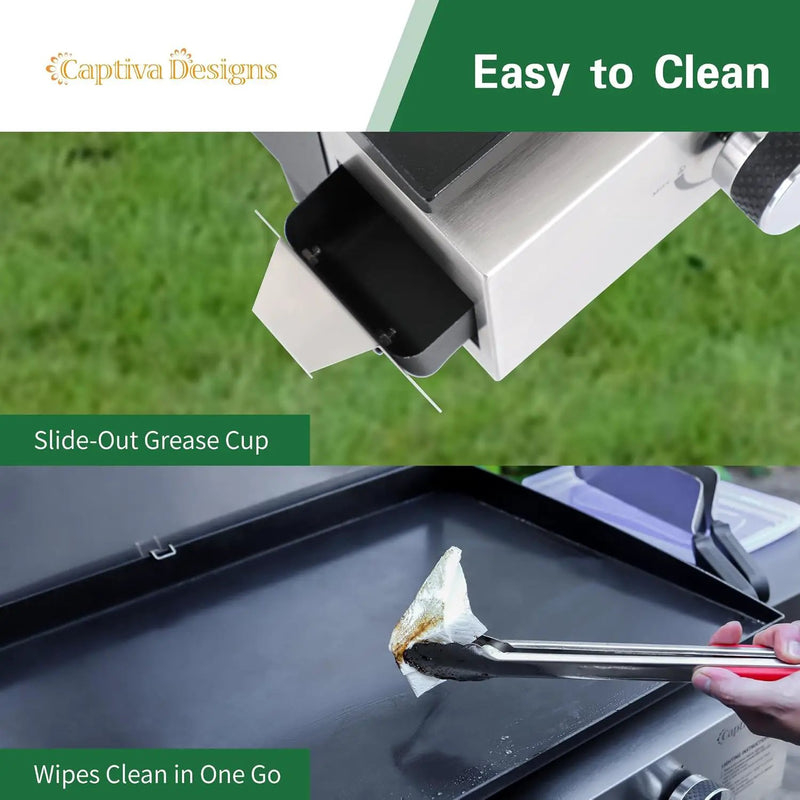 Captiva Designs 22 in Flat Top Grill with Ceramic Coated Cast Iron Pan, Portable Tabletop Propane Gas Griddle Grill for Camping, Outdoor & Tailgating Barbecue, 24,000 BTU Output, 3 Burners by GreenHaven Gardens