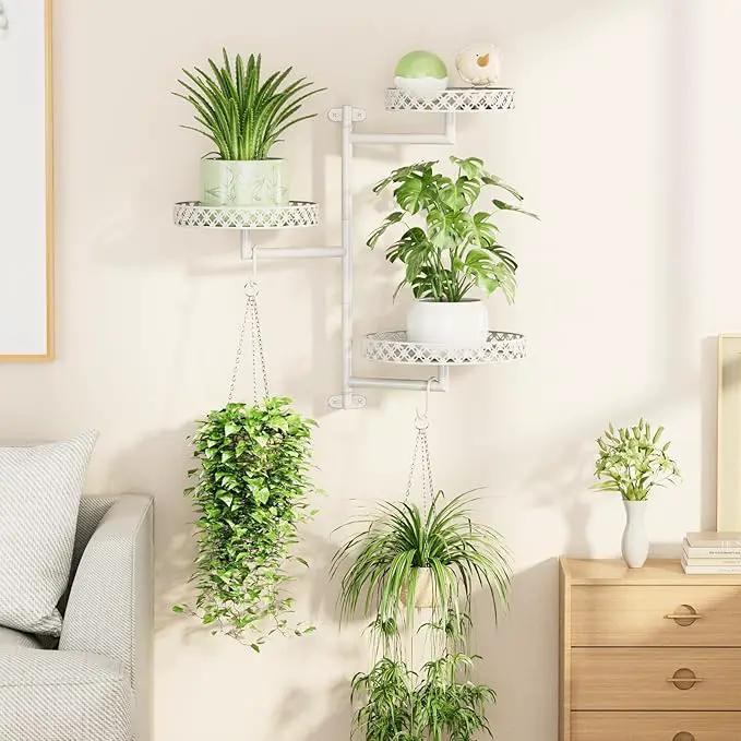 OVICAR Rotating Window Plant Shelves - Indoor Wall Plant Stand 3-Tier Floral Metal Window Shelf Holder for Multiple Plants with Hanging Hooks Home Decor White by GreenHaven Gardens