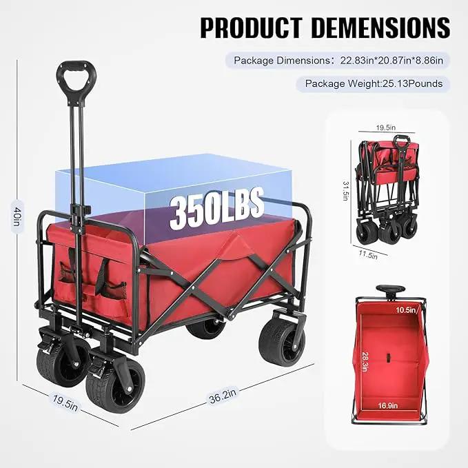 Beach Wagon with Big Wheels for Sand,Collapsible Folding All Terrain Utility Wagons Carts Foldable with Brakes for Sand Camping Sports Outdoor. by GreenHaven Gardens