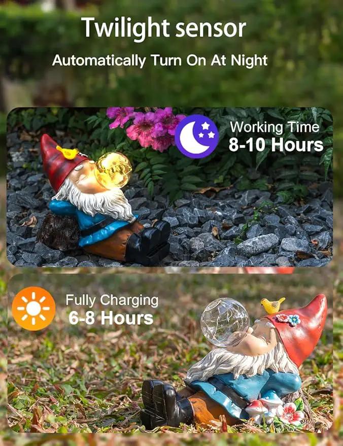 Solar Garden Statue Gnome Figurine Lights, Funny Sleepy Gnomes Dreaming, Outdoor Garden Decorations for Patio Porch，Gifts for Women Mum by GreenHaven Gardens