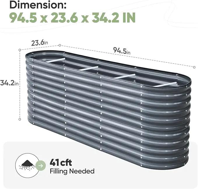 KING BIRD Raised Garden Bed 2.85 ft Tall 9 in 1 Galvanized Planter Garden Box Outdoor for Gardening, Deep Root Vegetables, Flowers 94.5X23.6X34.2 in, Dark Grey by GreenHaven Gardens