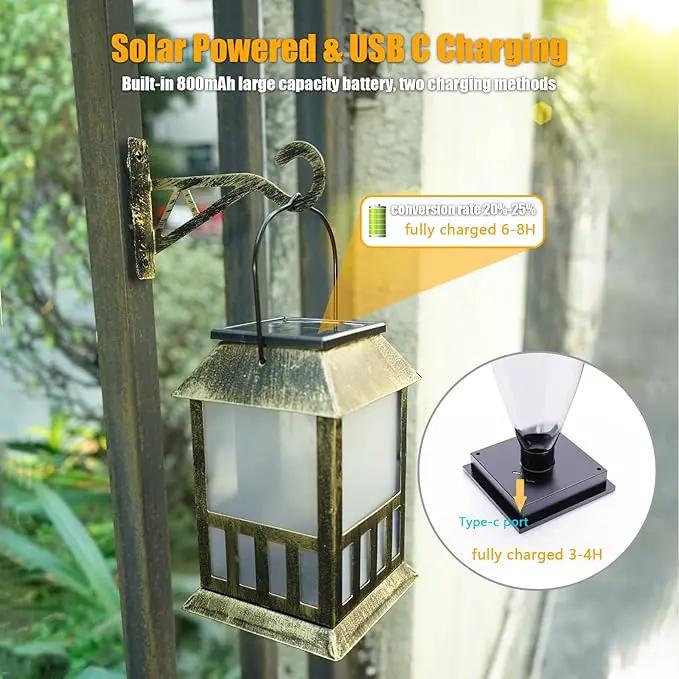 Solar Lanterns Outdoor Waterproof, 3D Star Lantern Light with Flashing Mode, Solar & USB C Charging, Metal Hanging Lantern for Wall Landscape Yard Patio Garden Driveway, RGB Light 2 Pack by GreenHaven Gardens