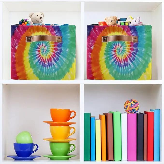 Tie-Dye Rectangular Storage Basket Organizer Bin Shelf Baskets For Clothes Gifts For Home Office Dorm by GreenHaven Gardens