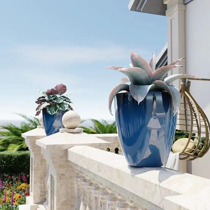 QCQHDU Plant Pots Set of 2 Pack,10 Inch Plant Pot for Indoor and Outdoor Plants with Drainage Hole,Flower Pots Modern Decorative Planter for Garden Plants (Blue) by GreenHaven Gardens